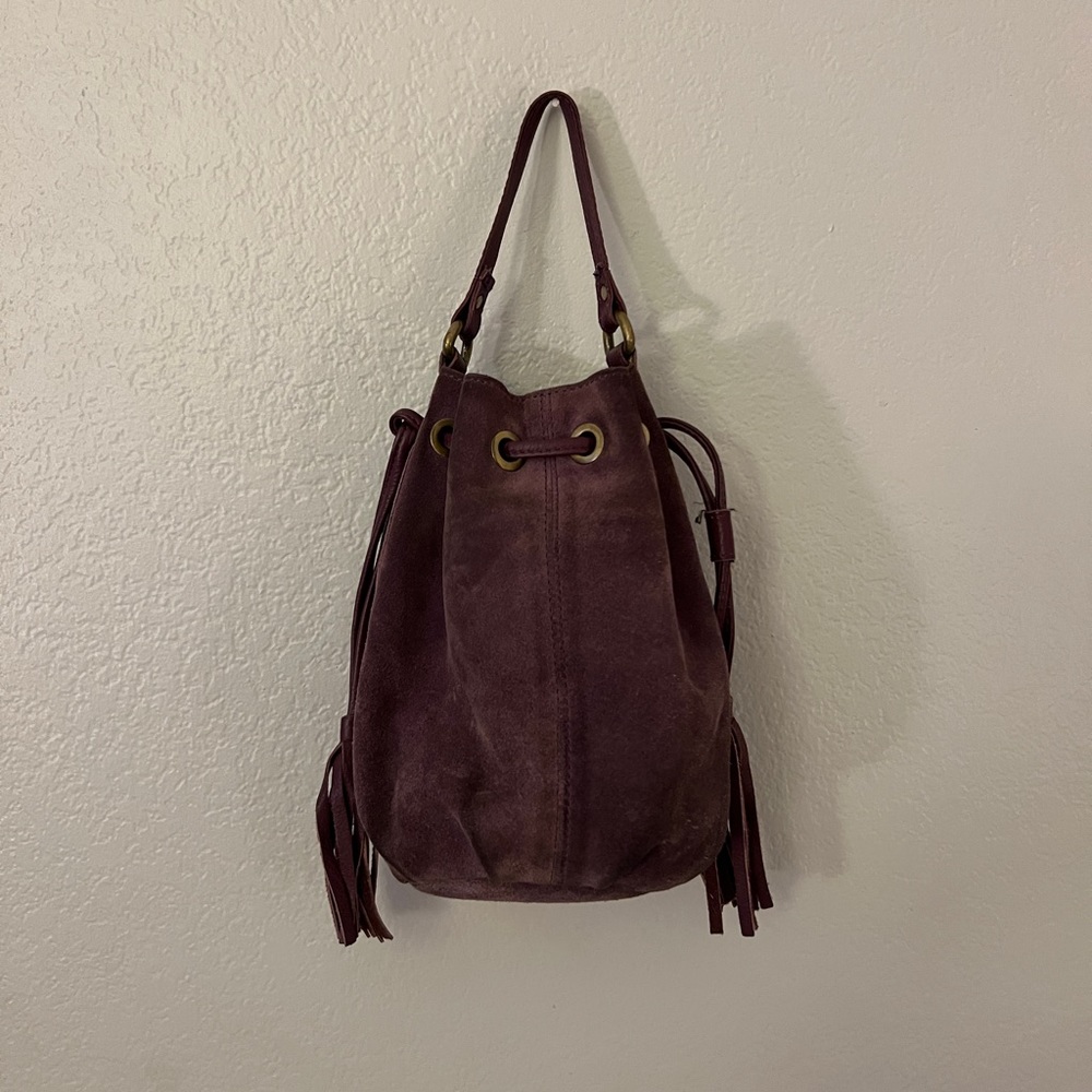 Purple Topshop suede bucket bag